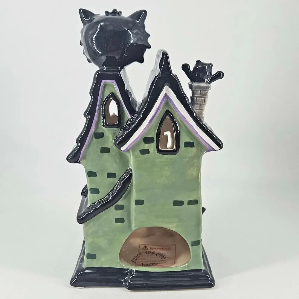 Blue Sky Clayworks Black Cat Adoption House Halloween Luminary votive holder